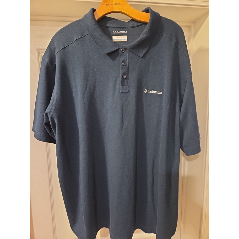 Columbia Polo Shirt Men XXL Blue Short Sleeve Omni Wick Outdoors Hiking *